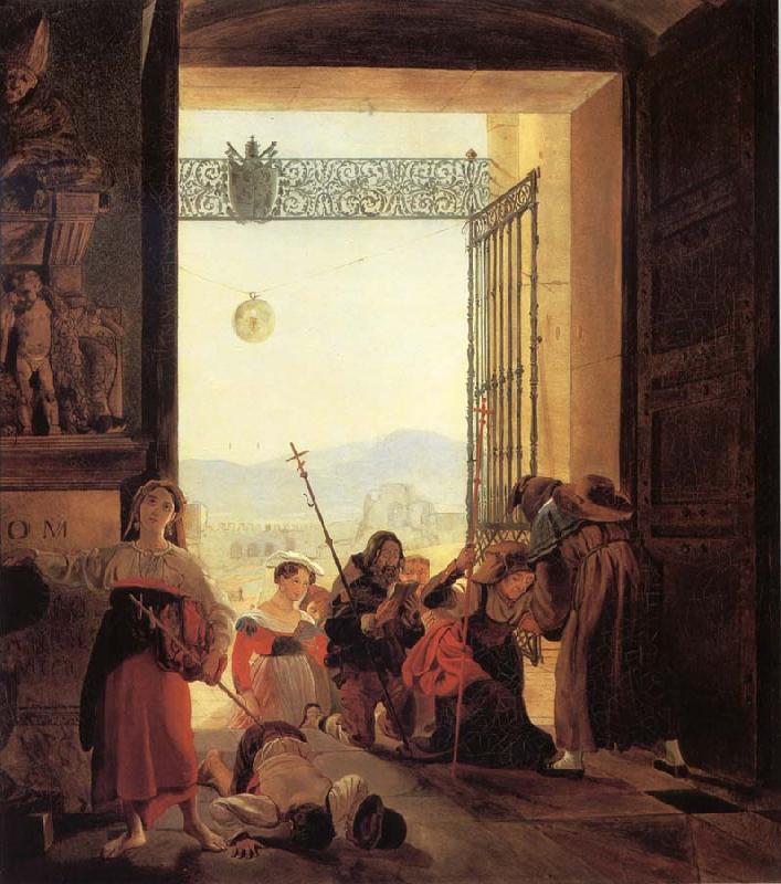 Karl Briullov Pilgrims in the Roorway of The Lateran Basilica oil painting picture